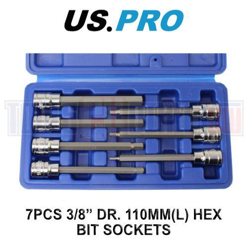 US PRO Extra Long Hex Bit Socket Set 3/8" Dr Allen Keys H3 4 5 6 7 8 10mm 1399