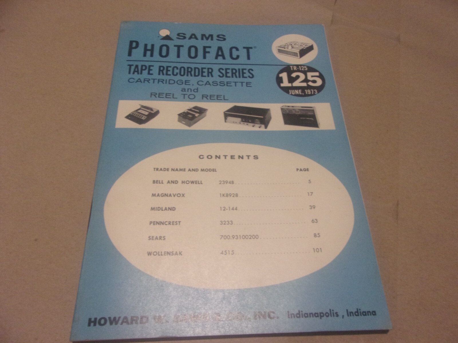 SAMS PHOTOFACT TAPE RECORDER SERIES TR-125 JUNE 1973