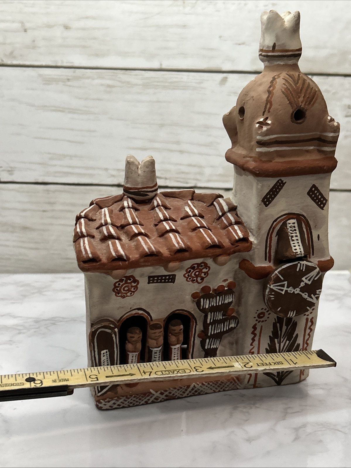 VTG Peruvian Folk Art Redware Terracotta Handpainted Sculpture Mission Church