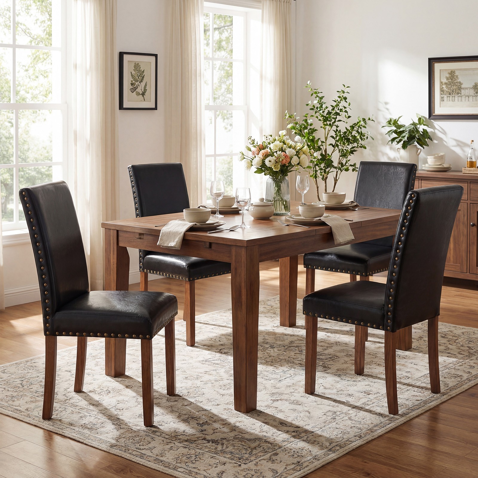 Firmoz Faux Leather Parsons Dining Chairs, Modern Side Chairs W/Solid Wood Legs