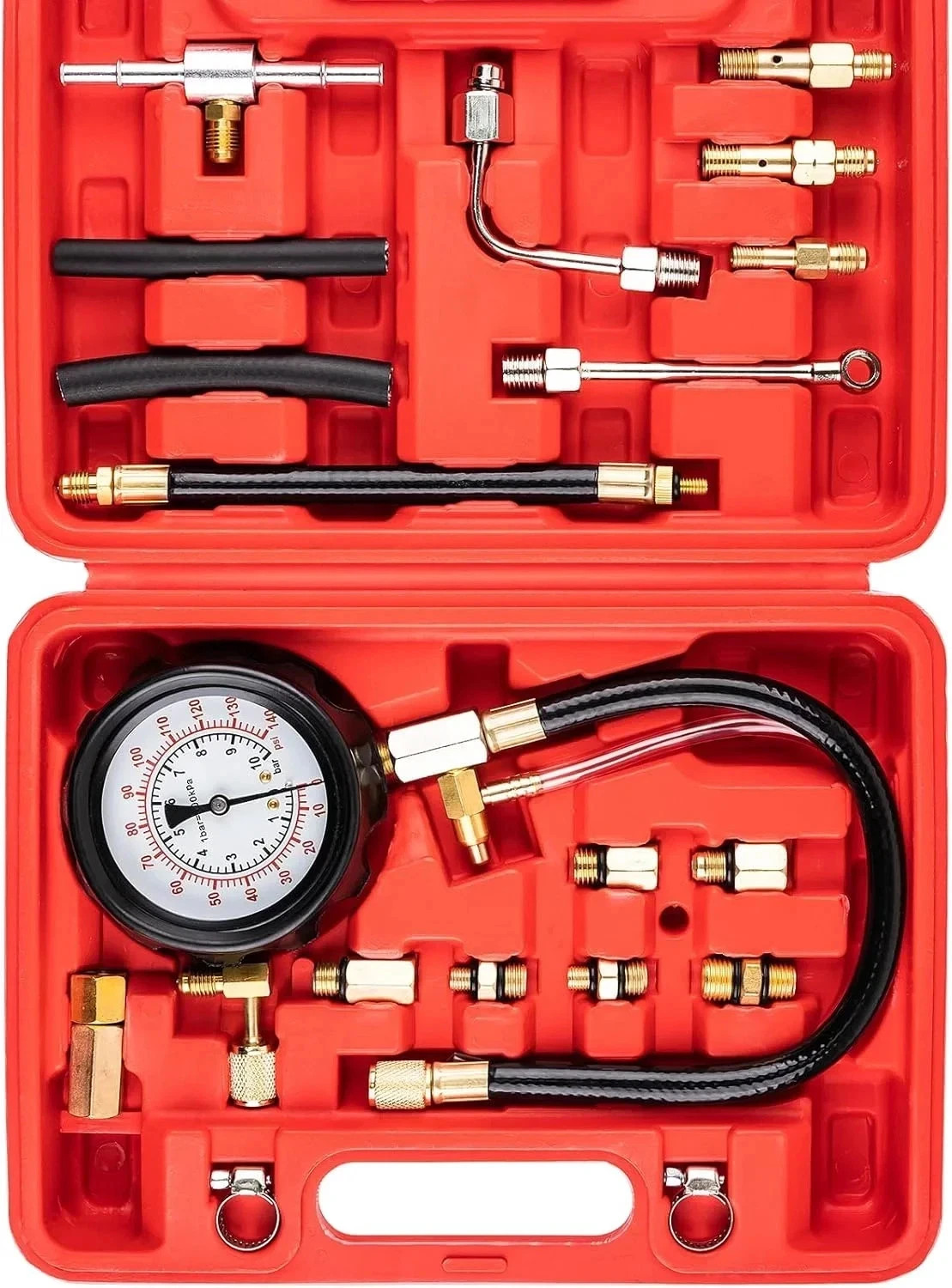 0-140PSI Fuel Pressure Tester Kit with Multi-Size Adapters for Cars Trucks