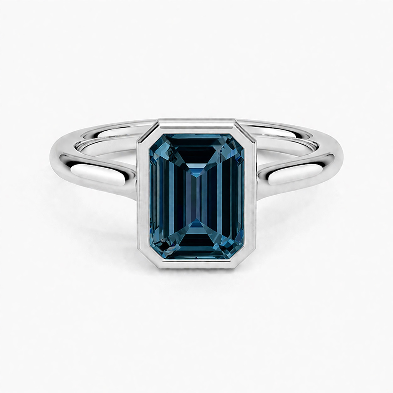 1.50Ct. Emerald-Cut 8x6mm London Blue Topaz Bezel-Set Solitaire Engagement Ring