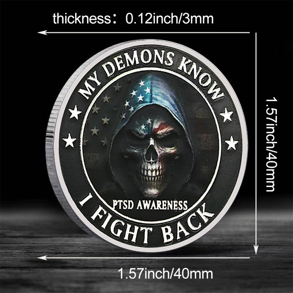 My Demons Know I Fight Back PTSD Awareness Challenge Coin 2026 Collectible Medal