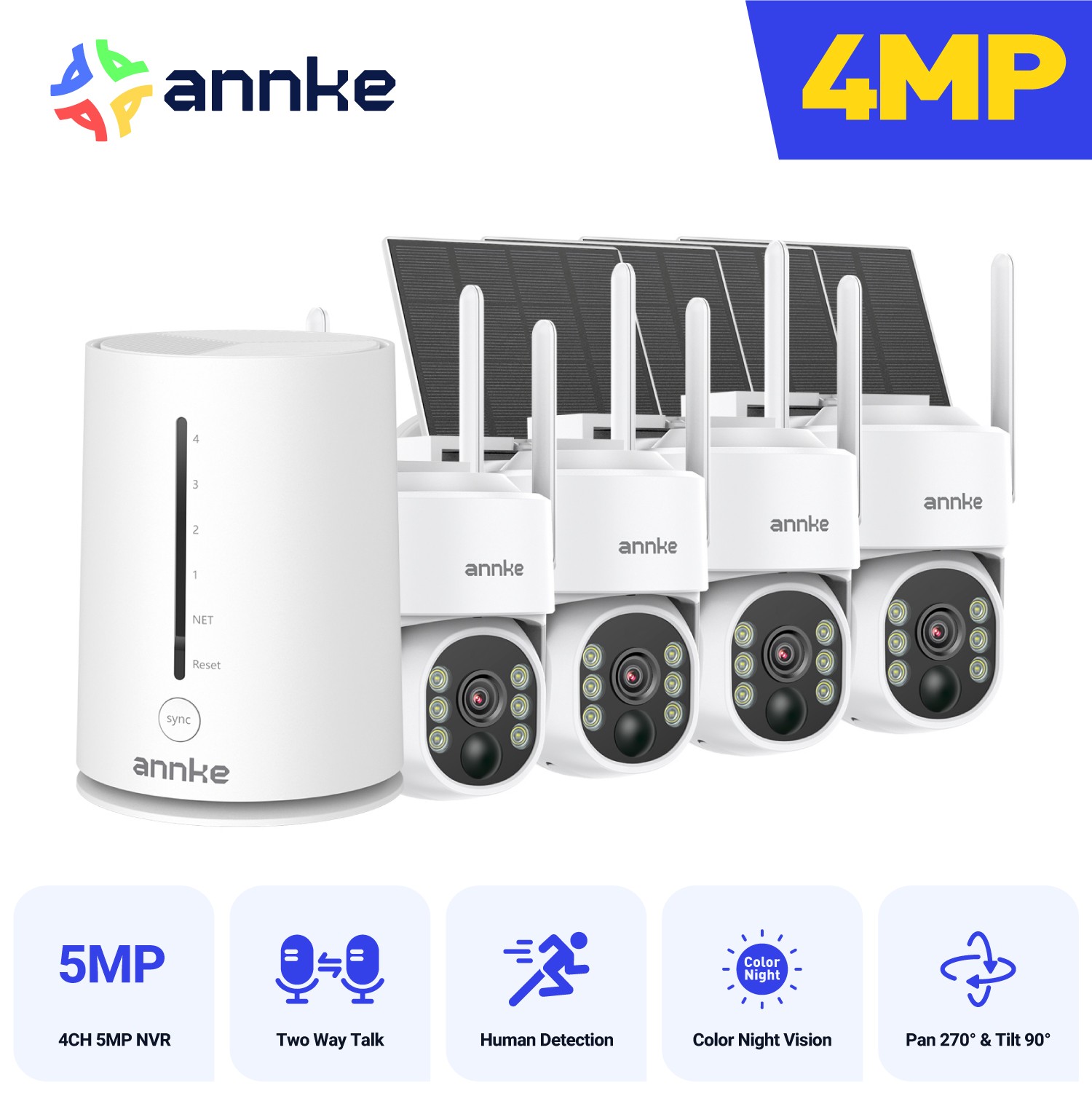 ANNKE Solar Battery Powered Wireless Security Camera System WiFi IP Outdoor Home