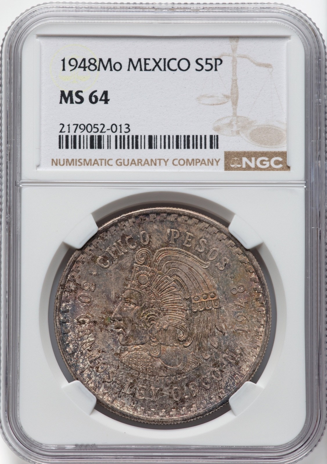 MEXICO ESTADOS UNIDOS 1948 5 PESOS COIN NGC CERTIFIED CHOICE UNCIRCULATED MS64