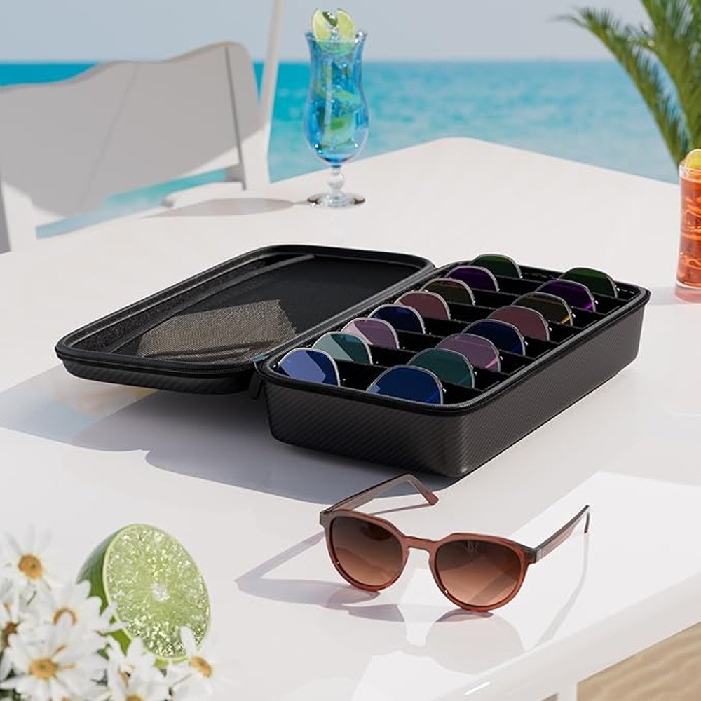 Travel Sunglasses Organizer​,​ Hard Shell​ Sunglass Case Adjustable 8 Slots Case