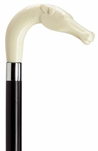 Harvy Made in Italy Ivory "L" Horse Head on Black Hardwood Shaft Walking Cane
