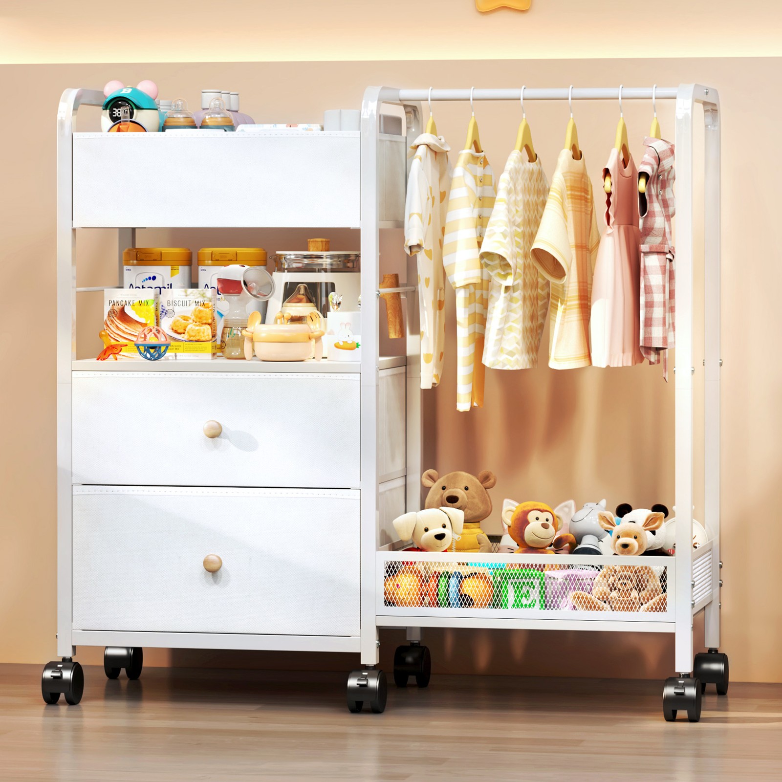 Kids Clothing Rack With Storage Baby Clothes Toy Organizer With Wheels Closet