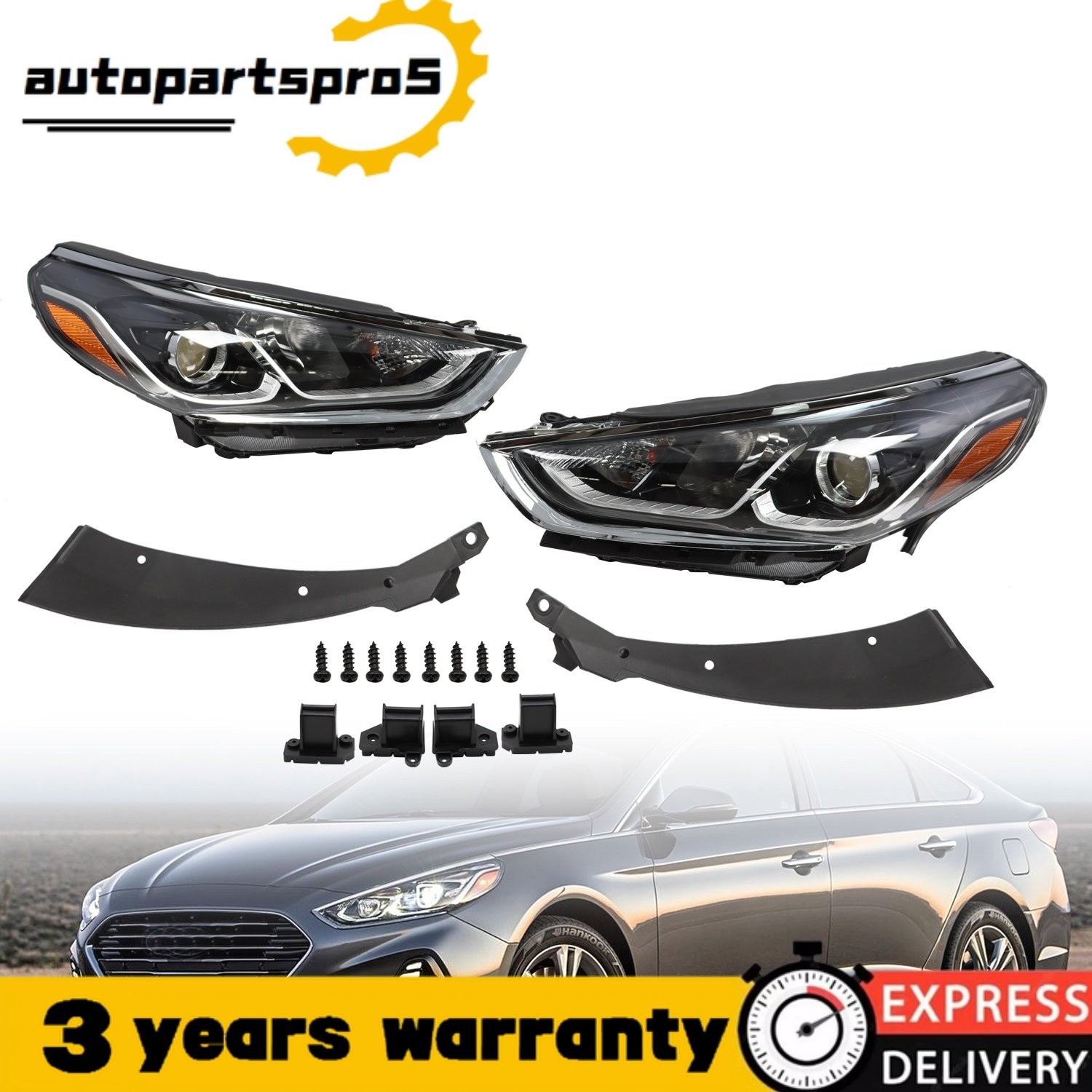 Headlights Halogen Left Right Pair W/O LED For 2018 2019 2020 Hyundai Sonata