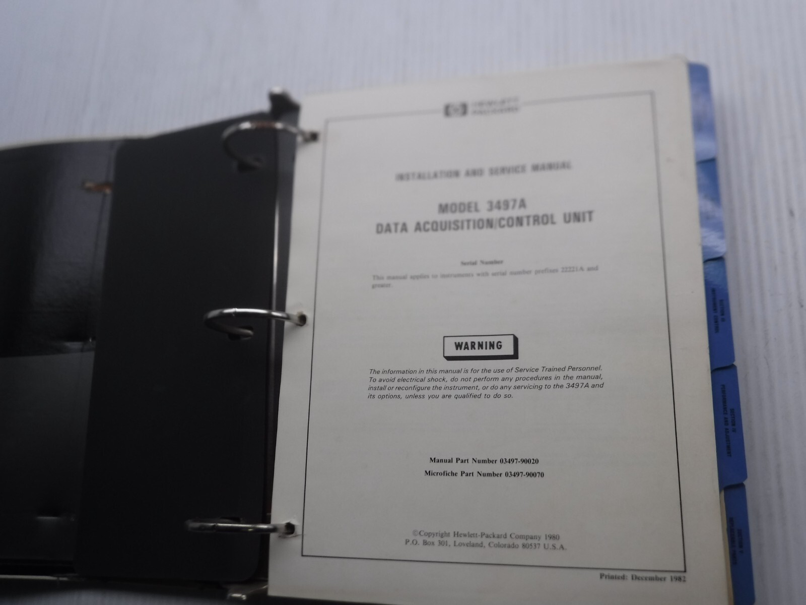 Hewlett Packard 3497A Data Acquisition/Control Unit Manual 03497-90020
