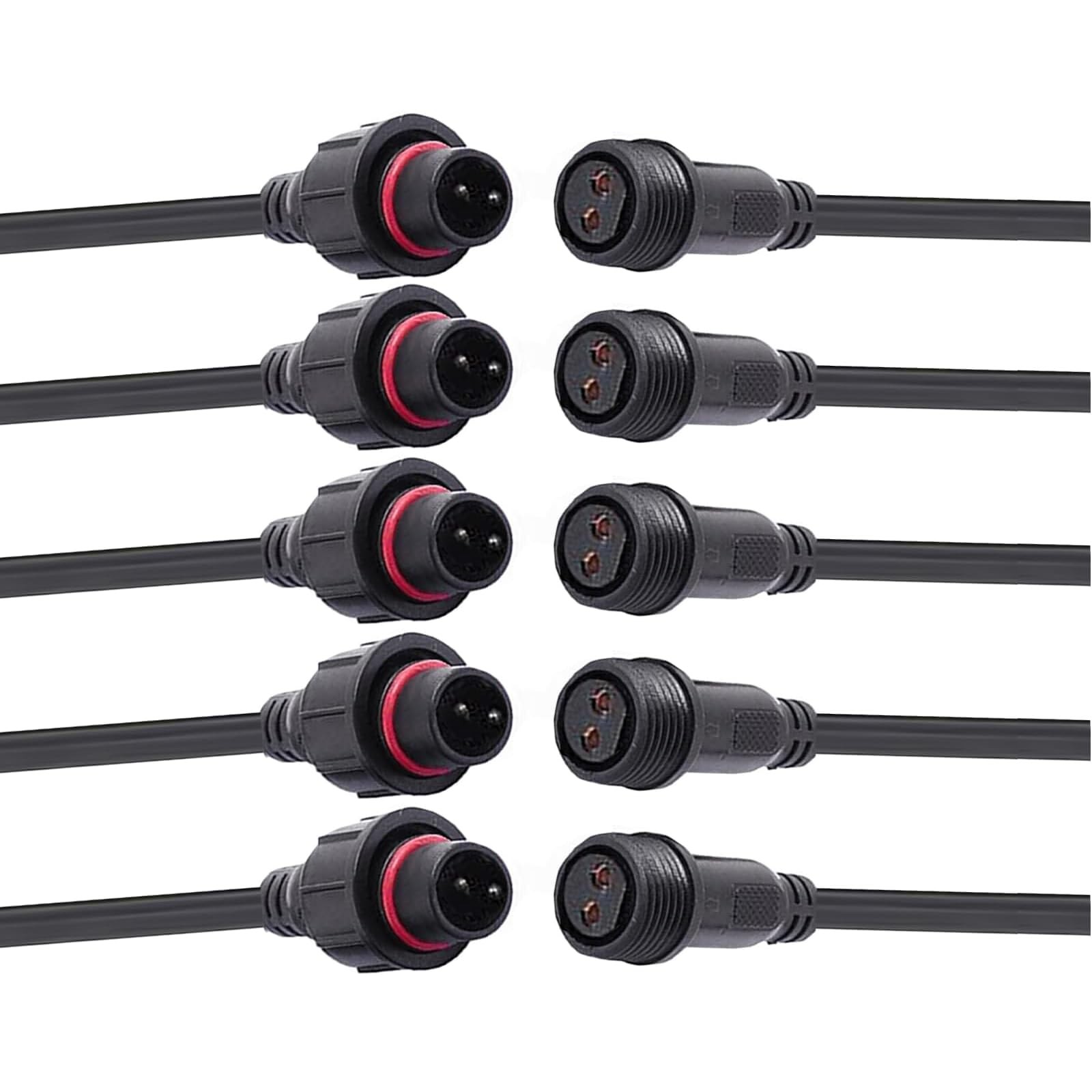 5 Pair 2 Wire 16AWG 2Pin Male Female Plug Waterproof LED Connector 20CM Cord