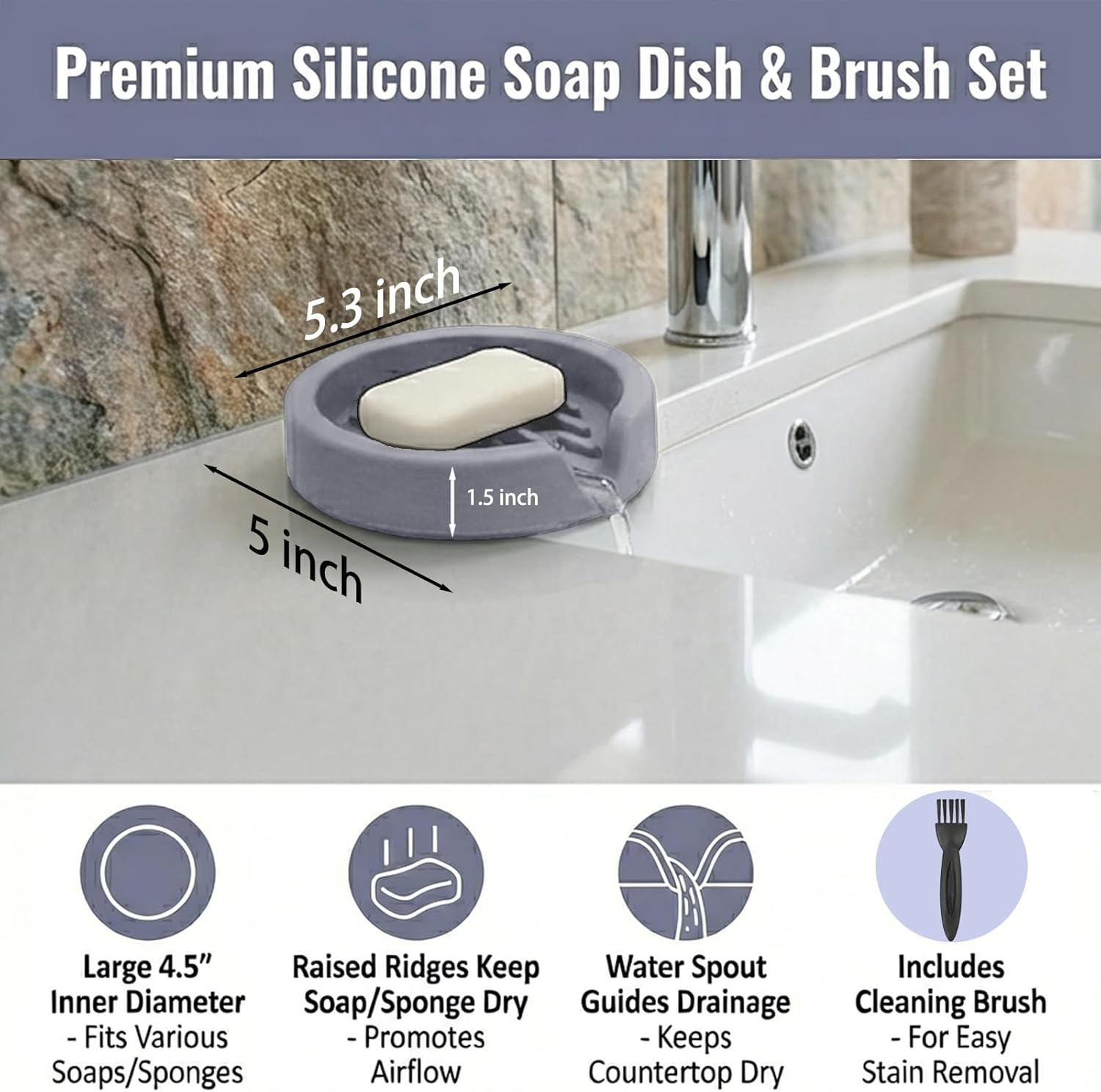 Silicone Sponge Holder Compatible W/ Scrub Daddy Self Draining Sink Organizer