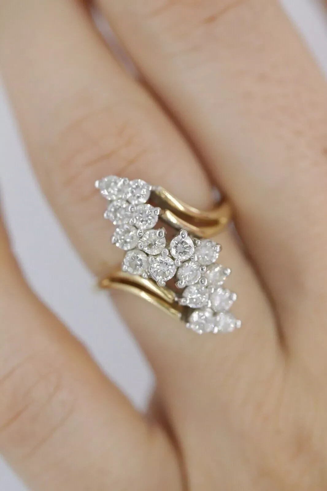 2 Ct Round Cut Natural Moissanite Cluster Wedding Ring 14K Yellow Gold Finish