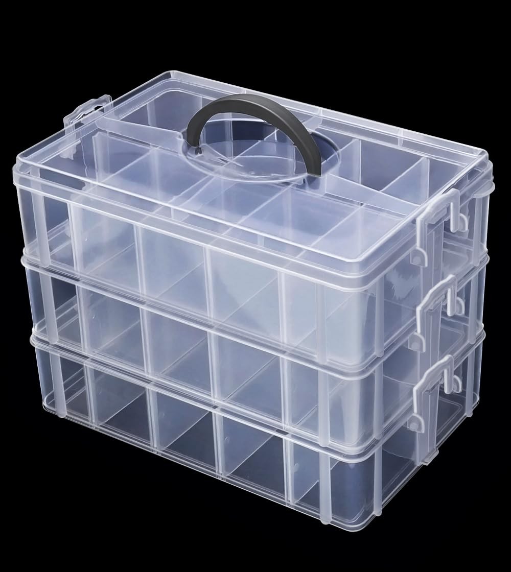 3-Layer Stackable Storage Container , 30 Dividers Compartments, Perfect for S...