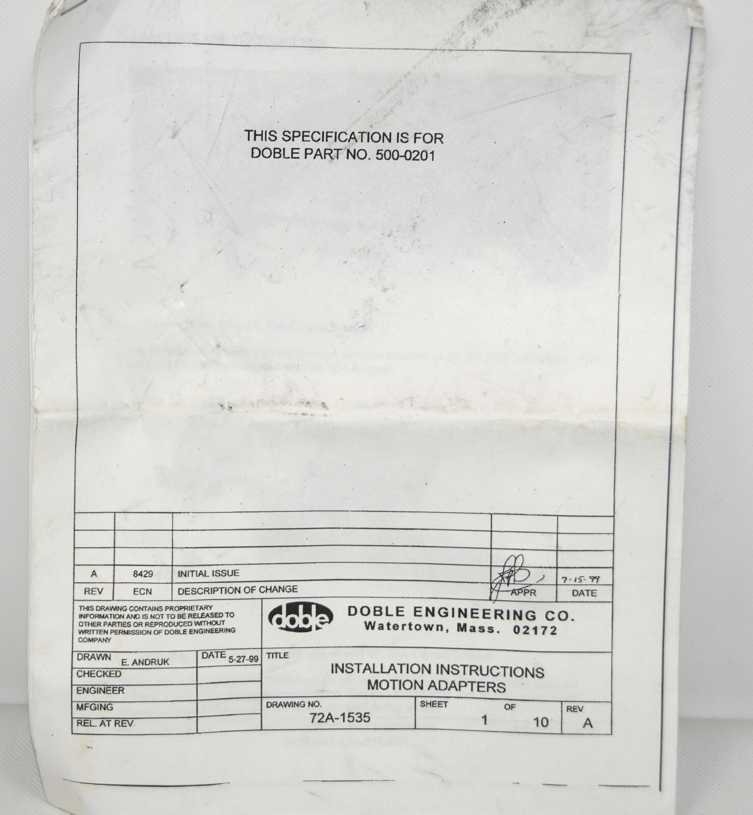 Doble TR3171 Motion Transducer ABB AHMA 4/8