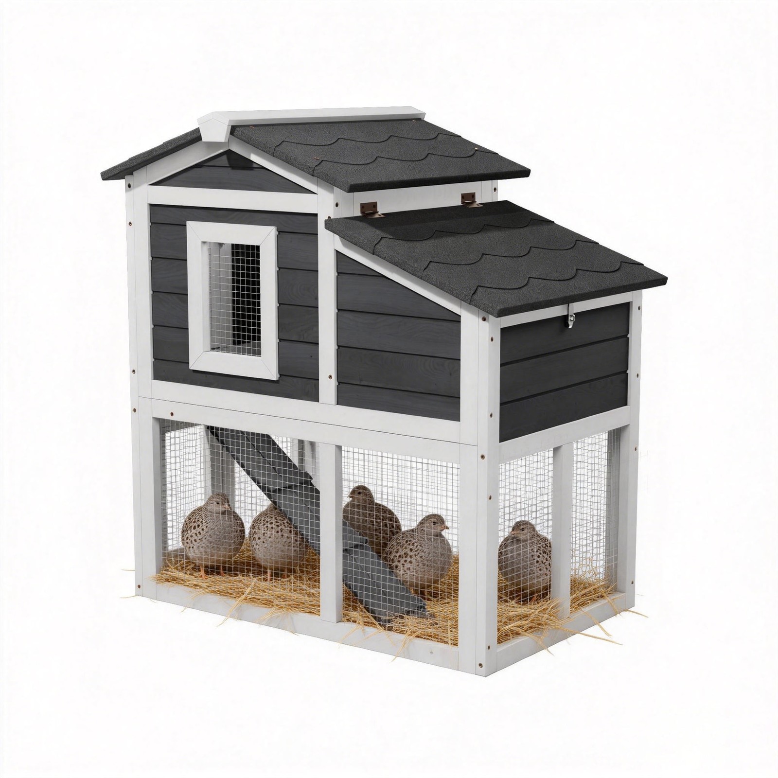 Large Outdoor Wooden Quail Cage Rabbit Hutch Chicken Coop with Run & Ramp，2 Tier