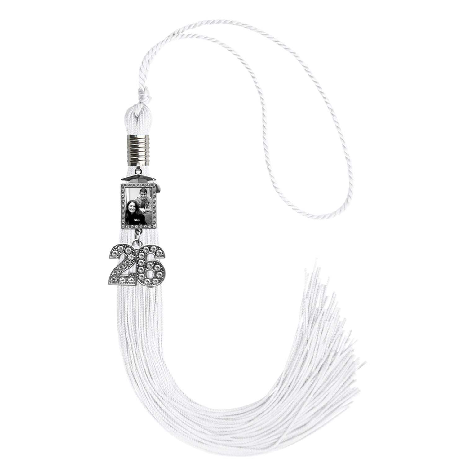 Endea Graduation White Tassel with Photo Frame Charm and Bling Charm