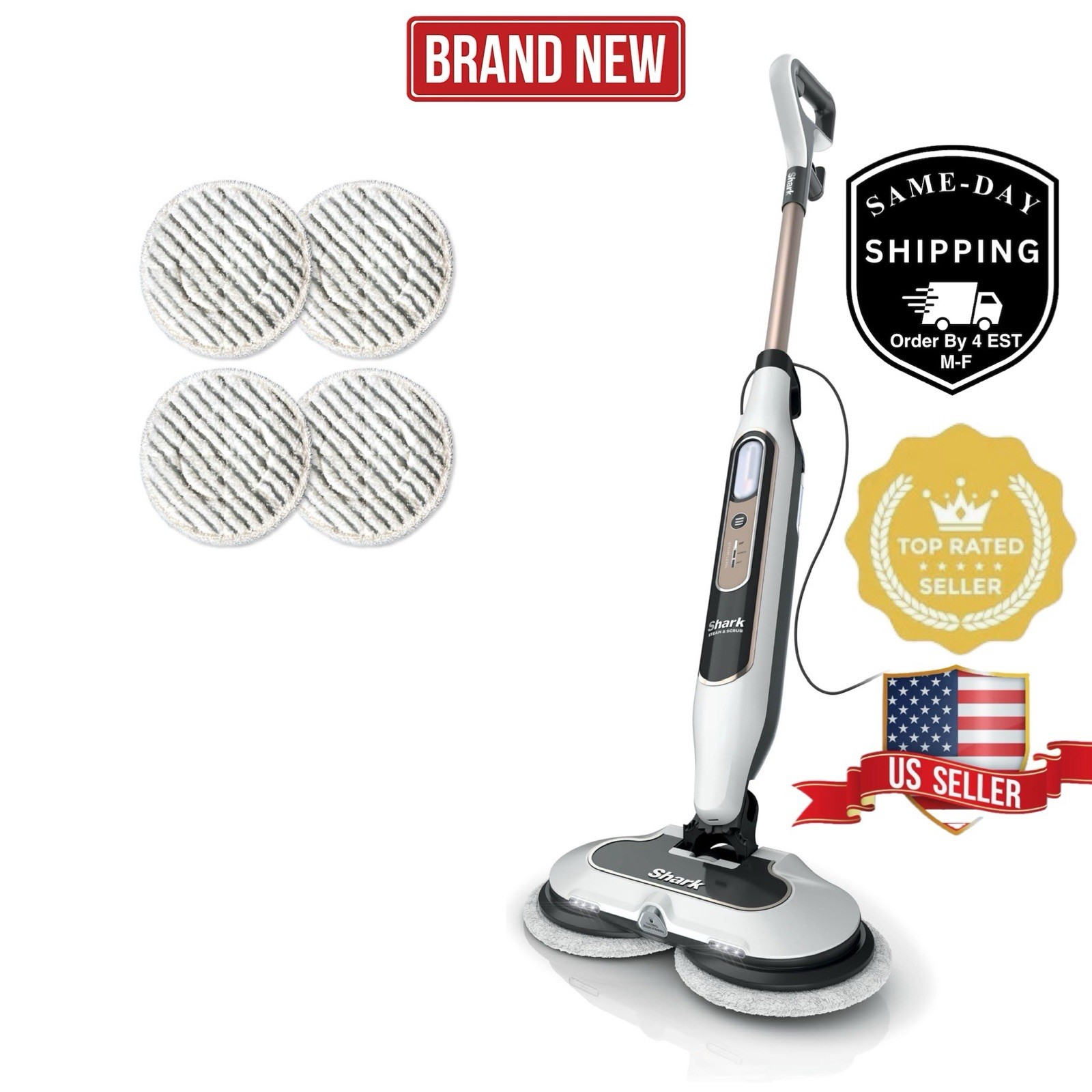 Shark -Steam & Scrub Steam Blaster Technology Steam Mop S8201 -White WITH 4 PADS
