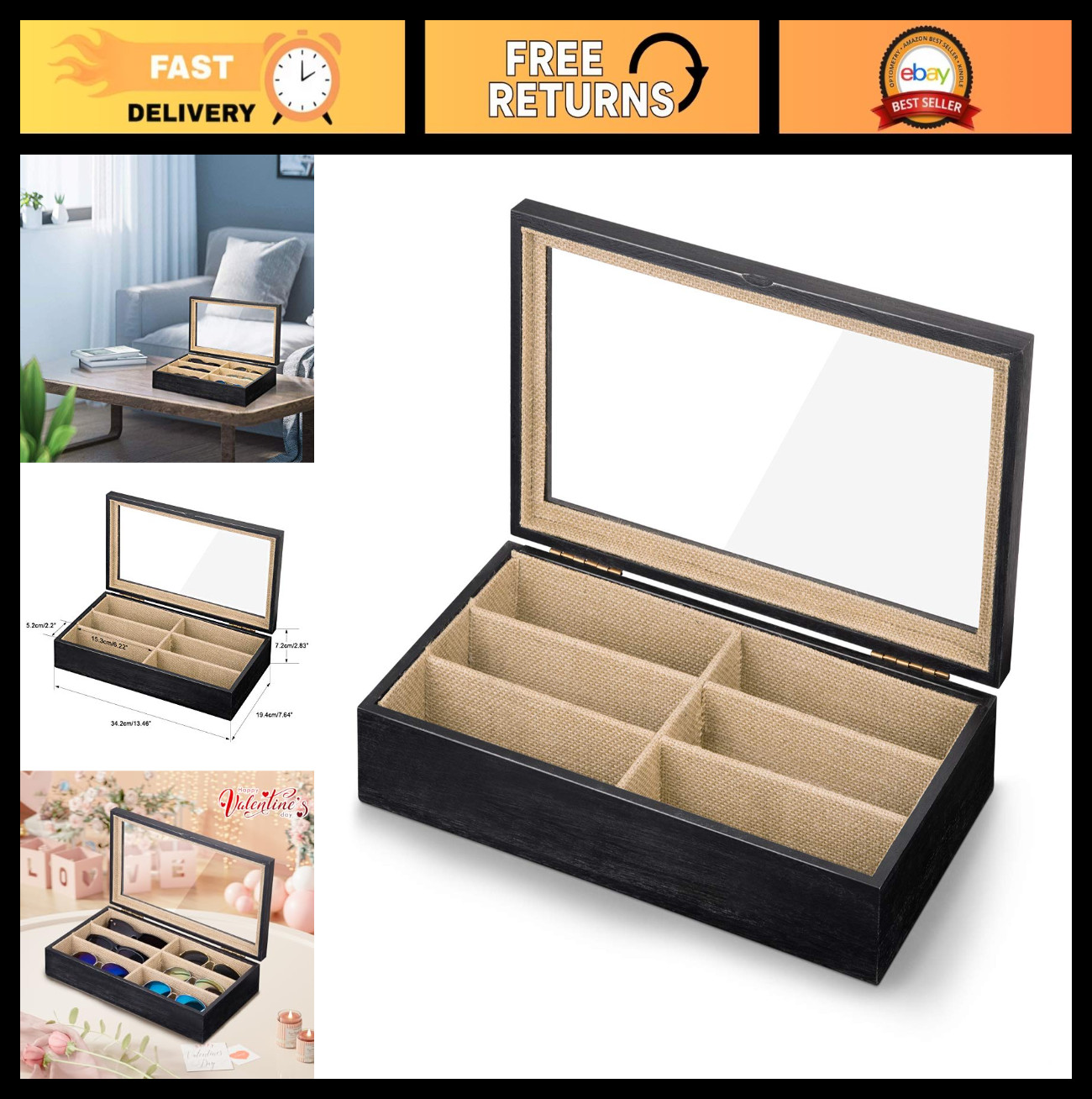 6 Slot Eyeglasses Organizer Case - Stylish Sunglasses Display Box for Men & Wome