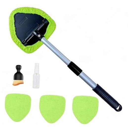 Microfiber Car Windshield Cleaning Tool with Extendable Handle,Car green