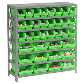 7 Shelf Steel Shelving with (36) 4"H Plastic Shelf Bins Green 36x12x39
