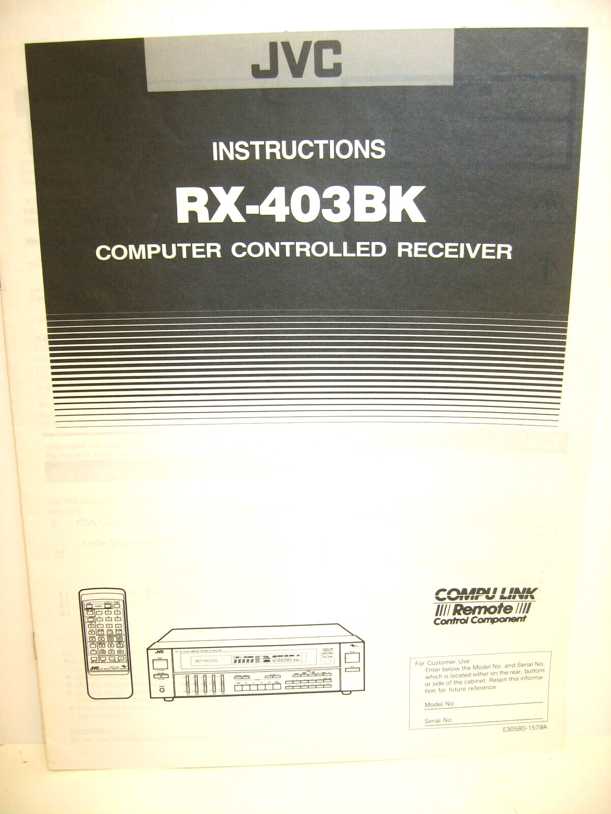 JVC Instructions for RX-403BK COMPUTER CONTROLLED RECEIVER