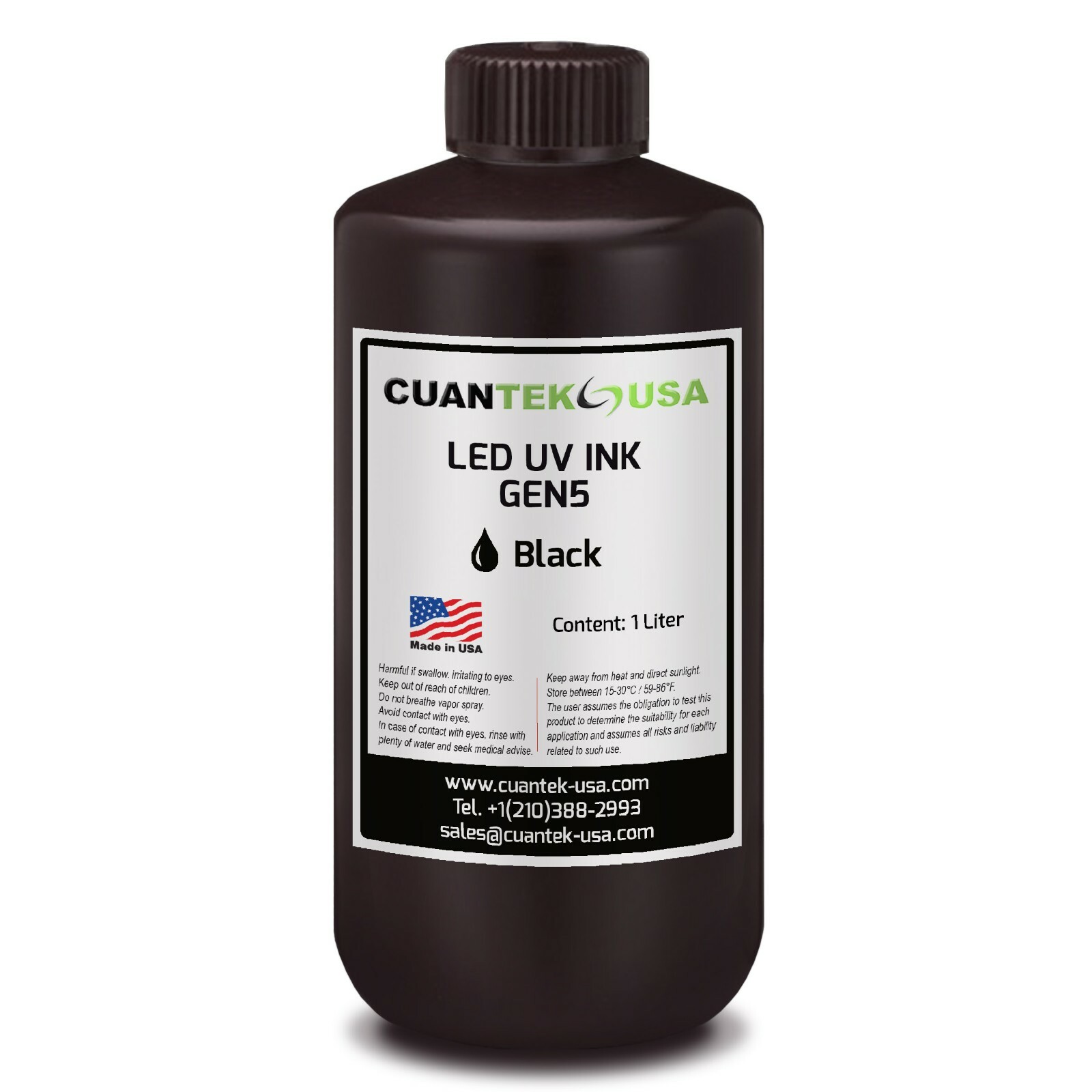 1000ml UV LED BLACK Ink for Printers w/ Ricoh GEN5, KM1024, KM512 - MADE IN USA