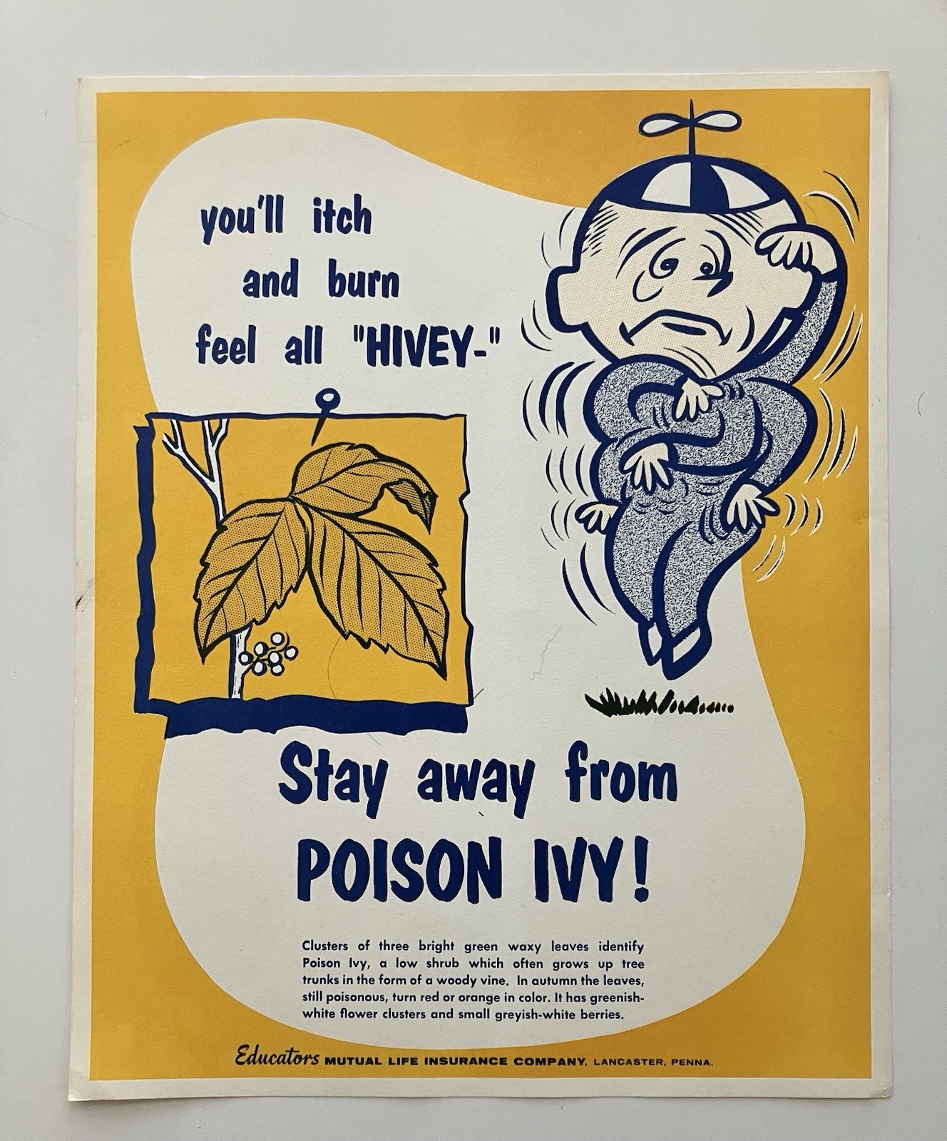 Vintage MCM Poison Ivy Medical Advertisement Excellent Graphics Yellow Poster