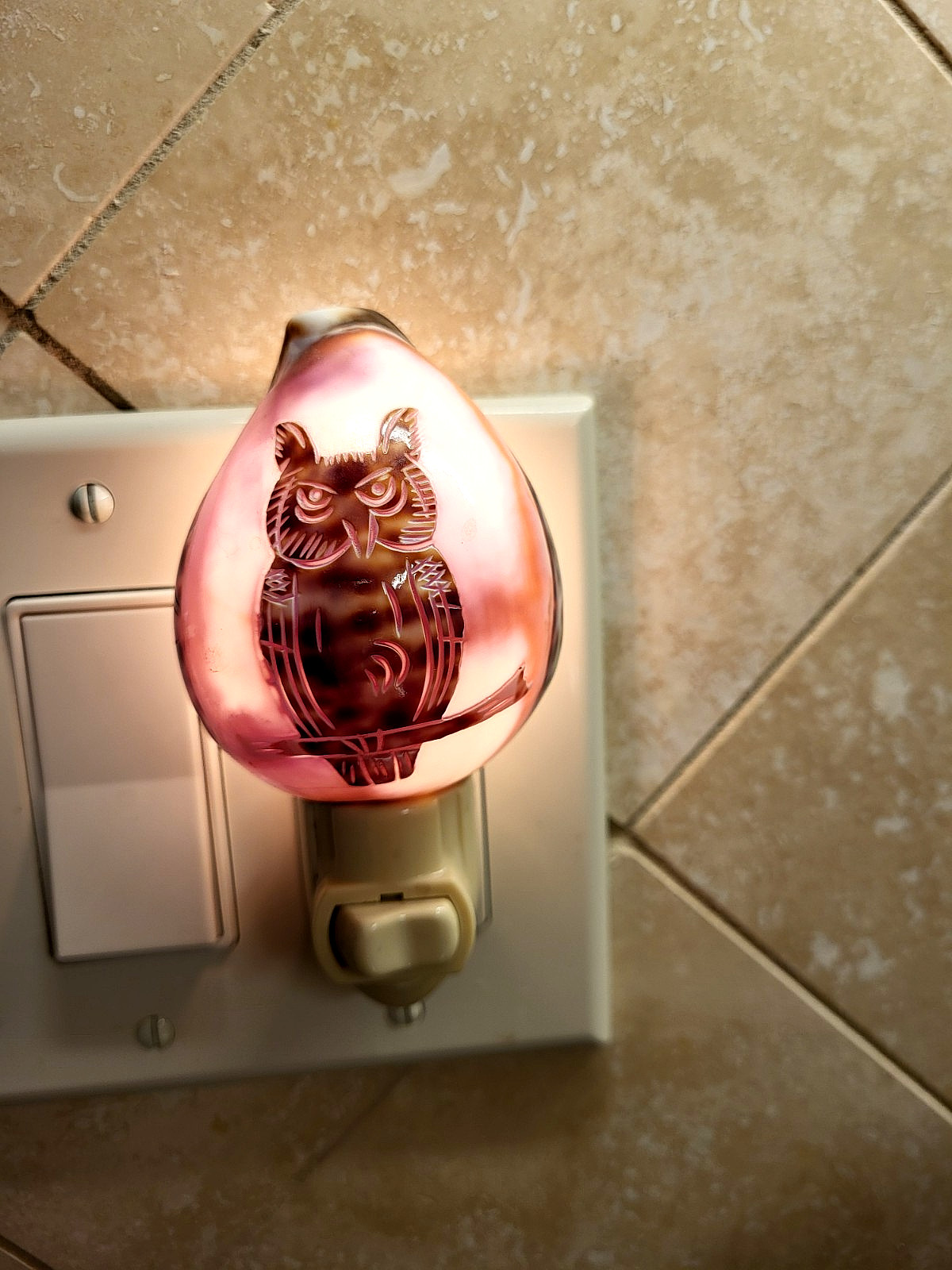 Purple OWL Cowrie Carved Sea Shell Night Light for Kitchen, Bathroom, Hallway