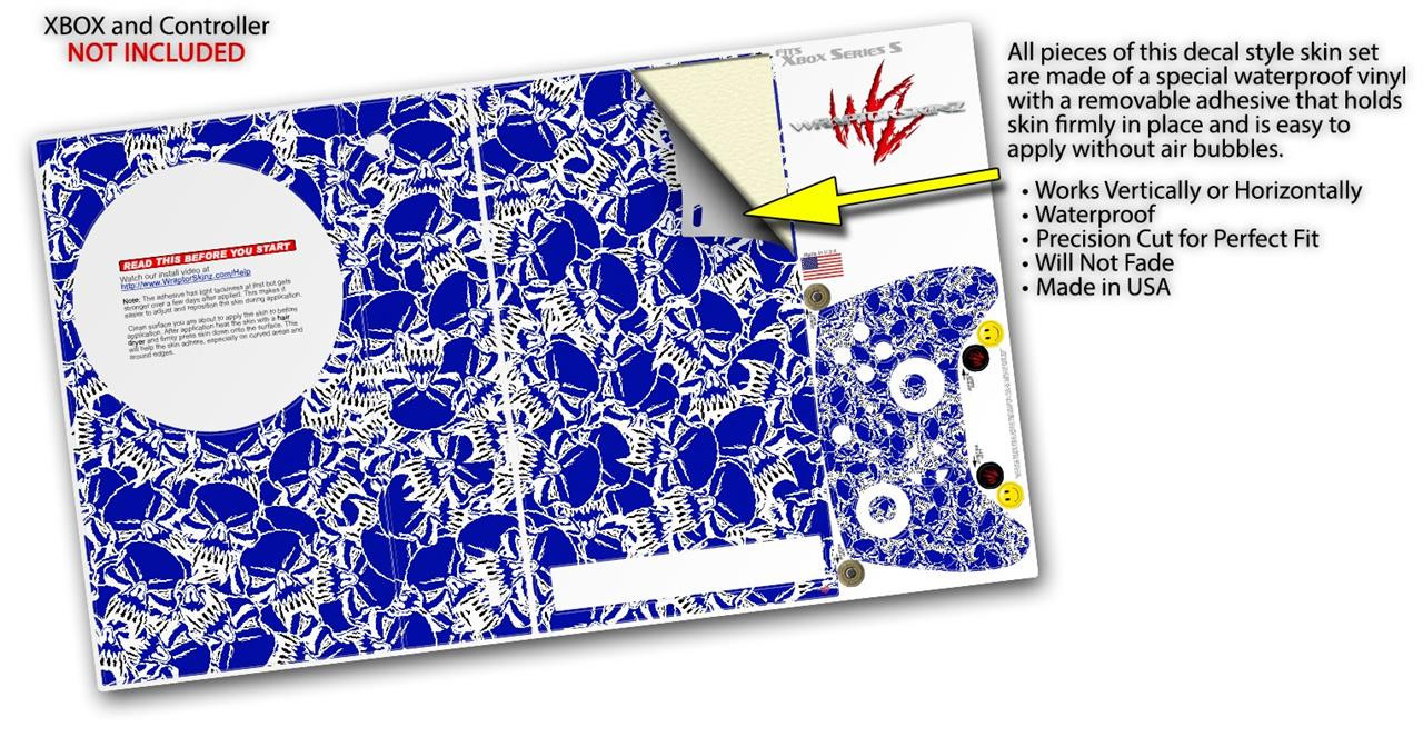 Skin Wrap for XBOX Series S Console Controller Scattered Skulls Royal Blue