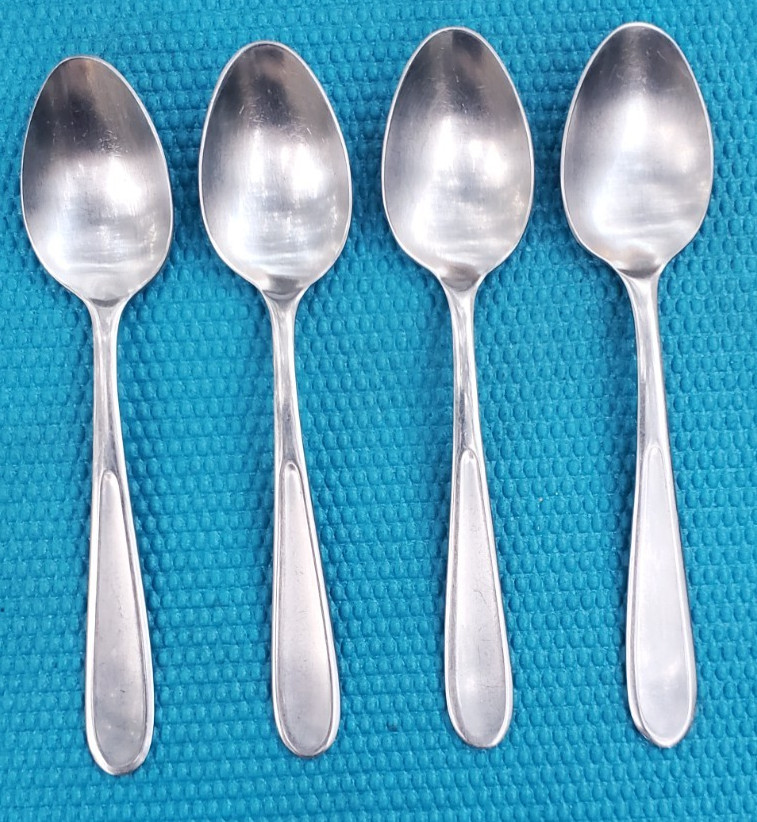 4-Cambridge LINDSAY Satin Stainless Beveled Round Tip TEASPOONS 6 5/8"