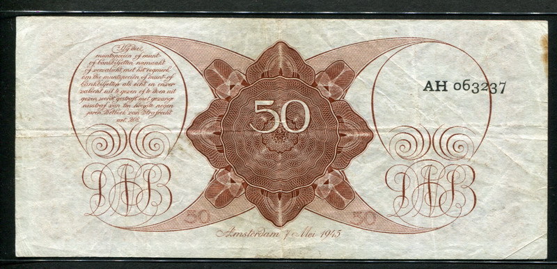 Netherlands 1945, 50 Gulden, P78, VF