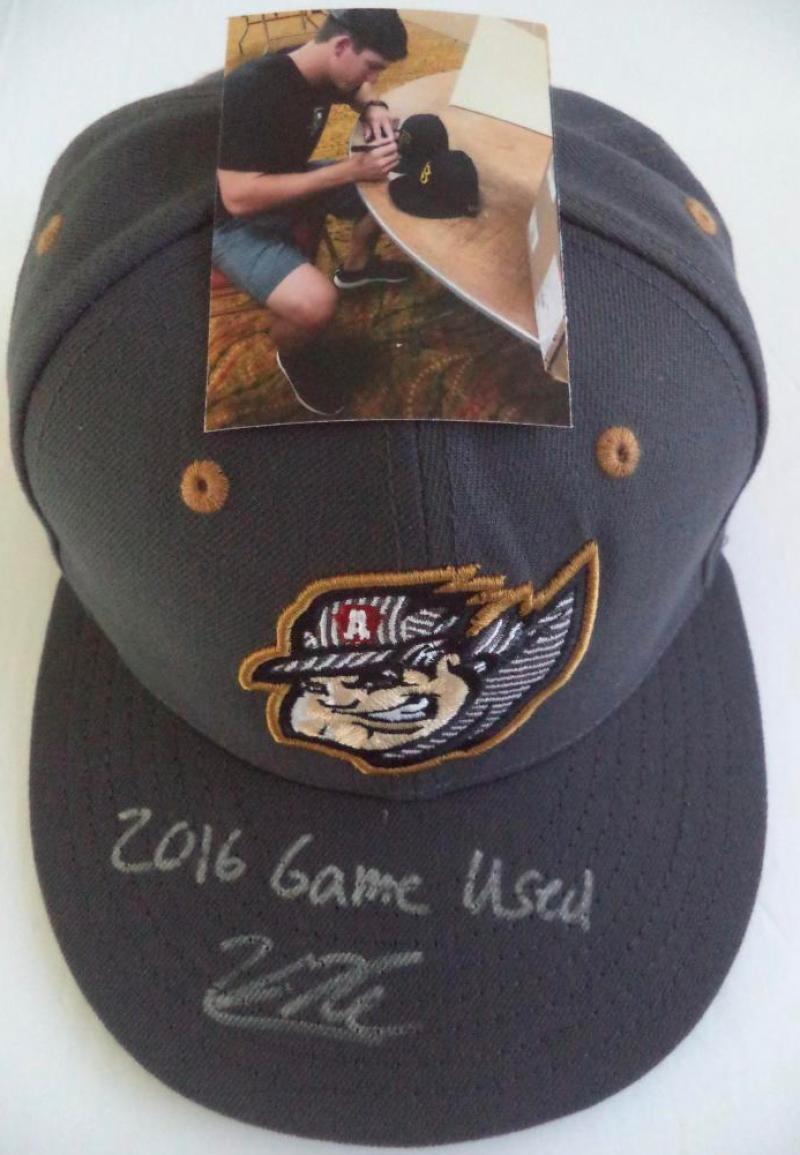 KEVIN NEWMAN SIGNED 2016 GAME USED ALTOONA CURVE CAP W/PHOTO PROOF PIRATES F