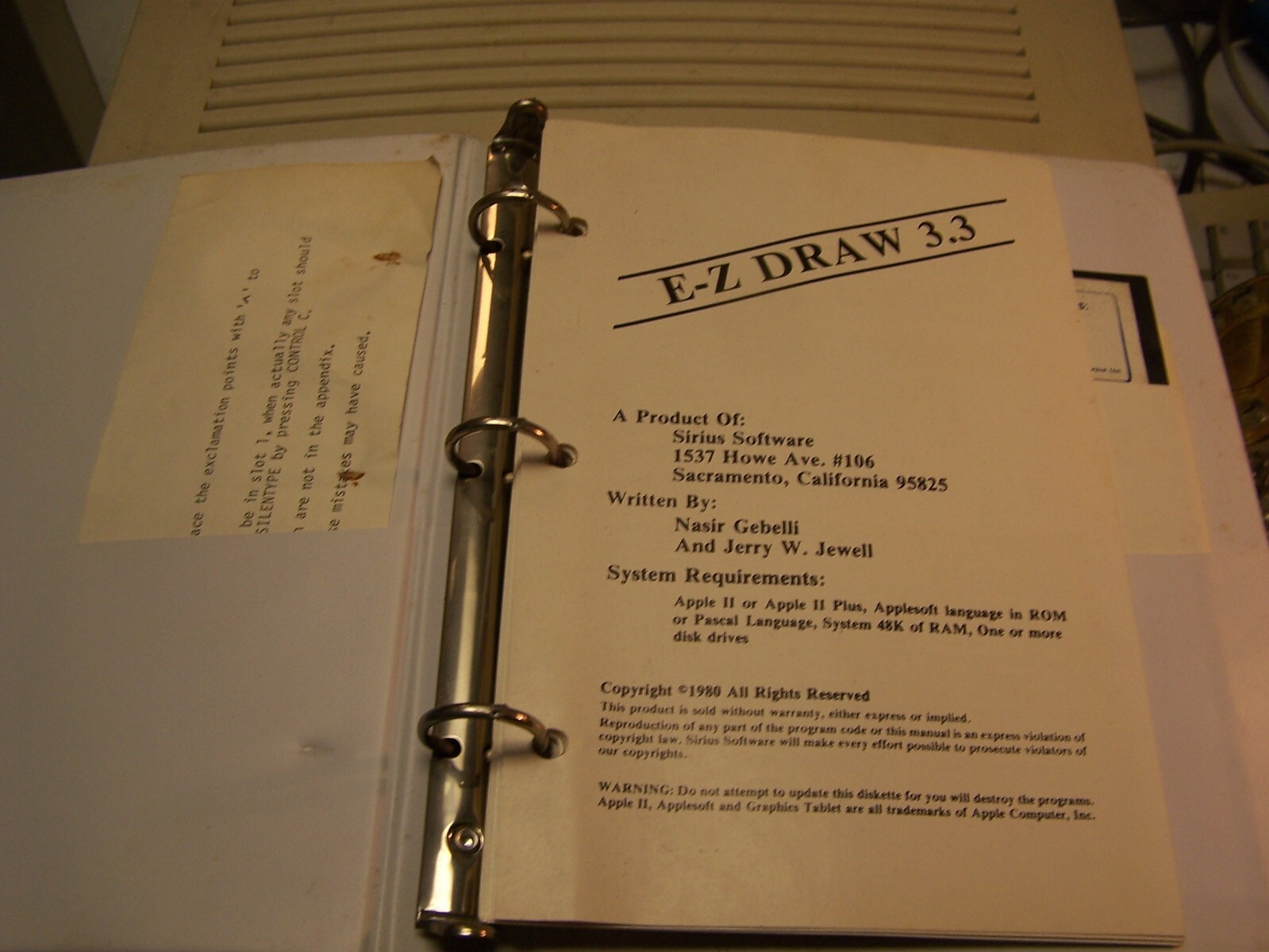 Sirius Software EZ Draw Software on 5.25" Disk for Apple II
