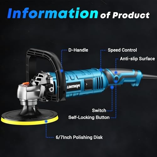 Buffer Polisher Kit for Car - 6/7 Inch Rotary 1600w Polisher Buffer Waxer,7