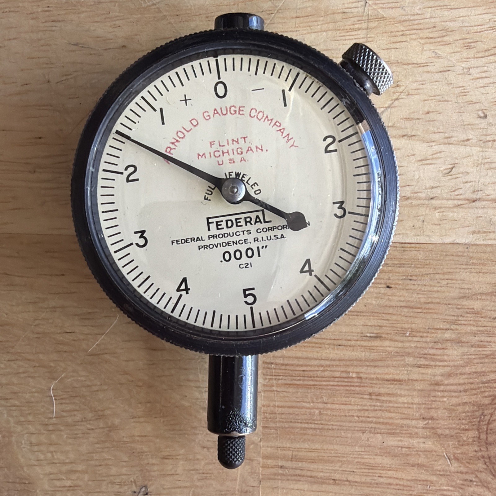 Arnold Gauge Company x Federal Dial Indicator .0001" Graduation C21 Flint Mich.