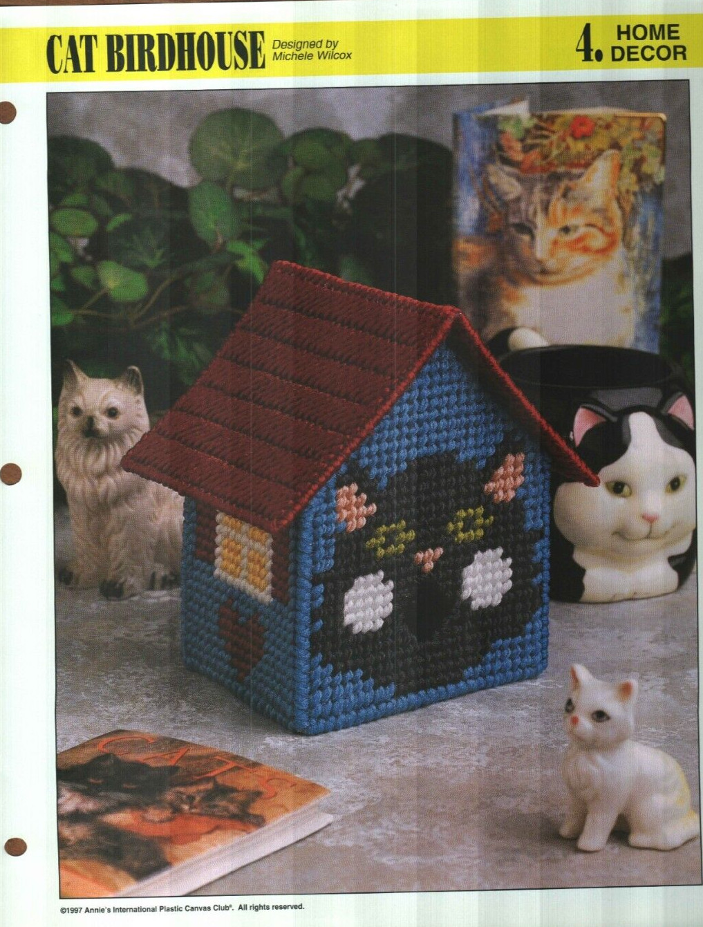 NEW CAT BIRDHOUSE HOME DECOR ANNIE'S PLASTIC CANVAS PATTERN INSTRUCTIONS