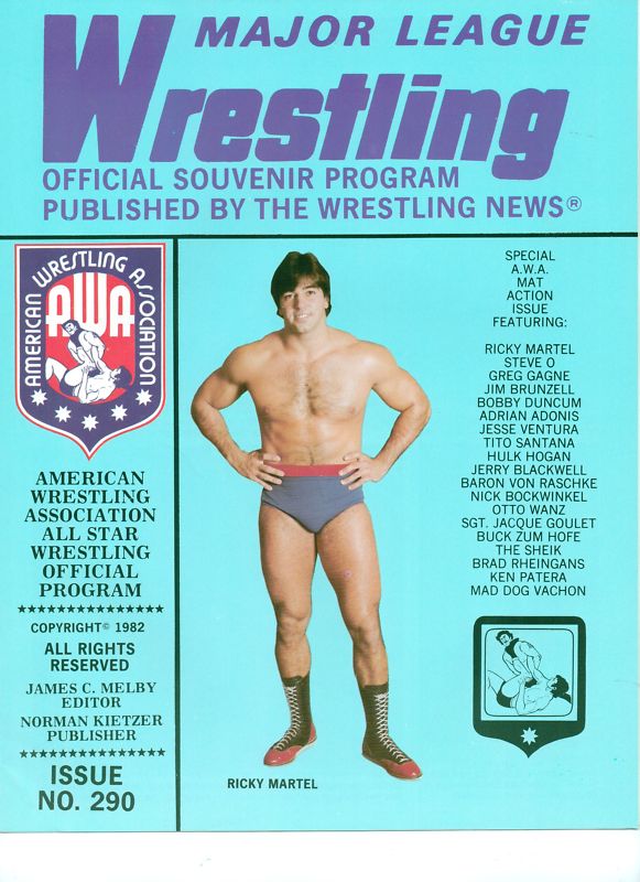 VINTAGE MAJOR LEAGUE PROFESSIONAL WRESTLING PROGRAM #290 RICKY MARTEL 1982