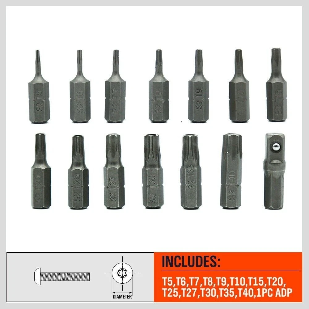 14 Torx Bit Set Torq Hex Star Spanner Tri Wing Screwdriver Tamper Proof Security