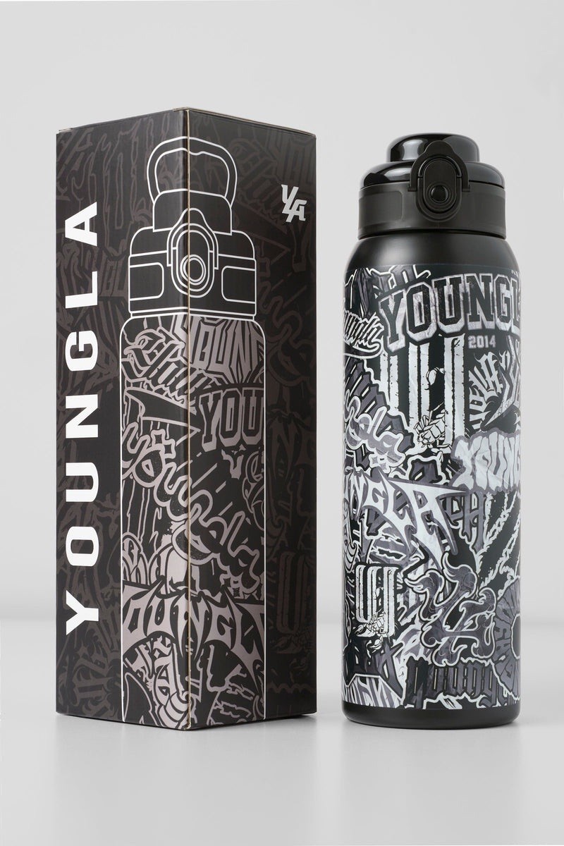 YOUNGLA (SOLD OUT) - 9007 - GRAFFITI WATER BOTTLES - BLACK