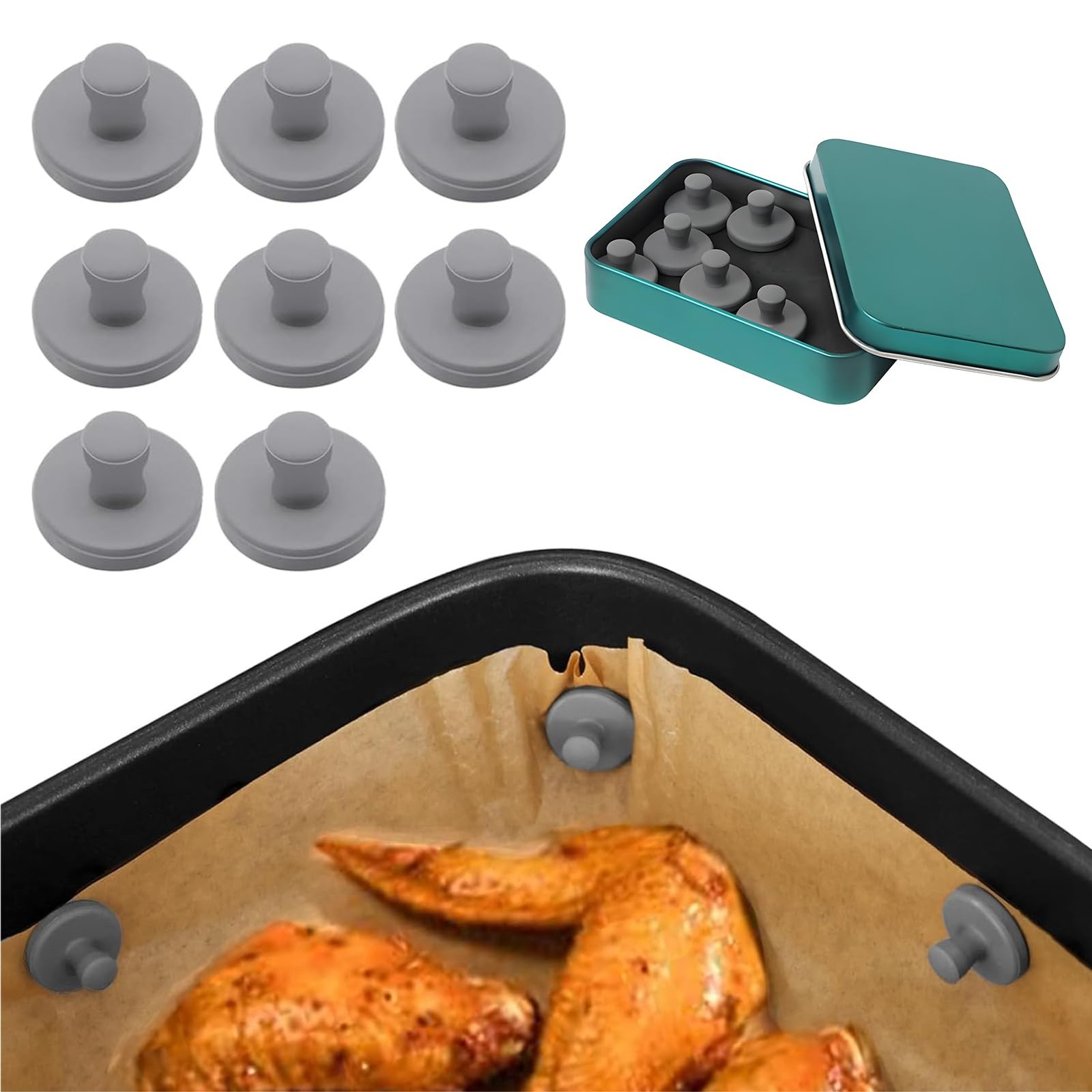 Air Fryer Magnets for Parchment Paper,Lock Disposable Paper Liner 8pcs, Gray