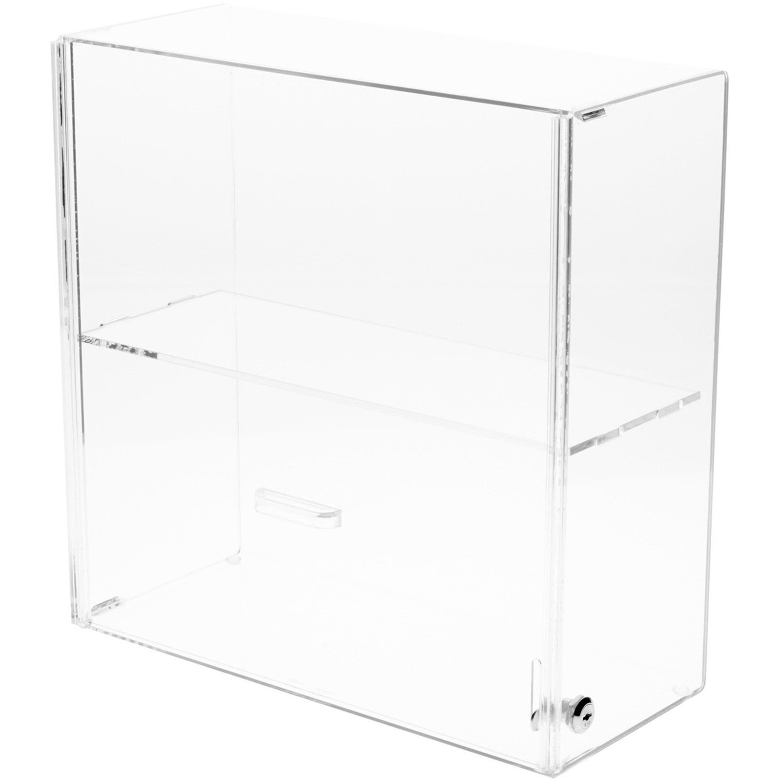 Plymor Acrylic Locking Case w/ Sliding Back, 1 Shelf, 16.5" H x 16.25" W x 7" D