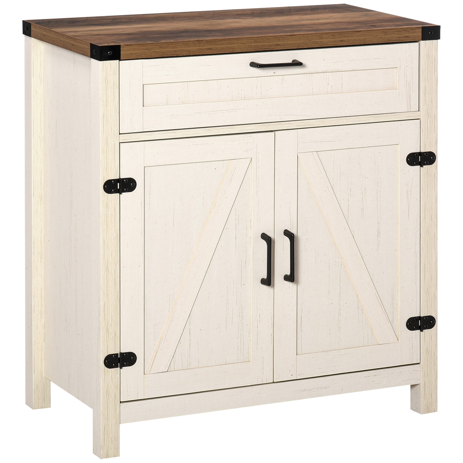 HOMCOM Farmhouse Sideboard Buffet Cabinet, Rustic 2 Barn Doors Kitchen Cabinet