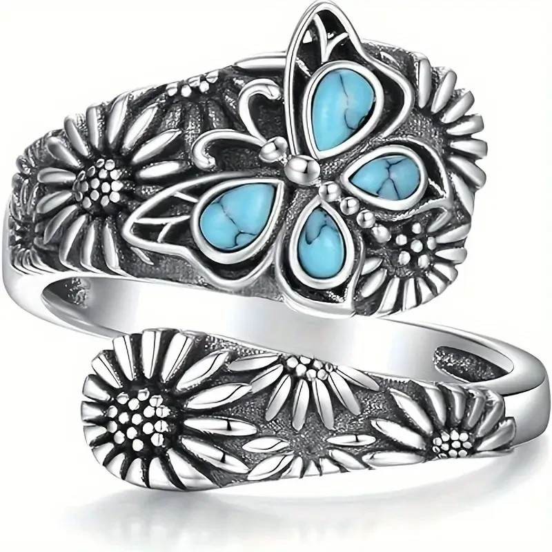 Elegant 925 Sterling Silver Charms Unique Butterfly Open Ring One Size Fit All