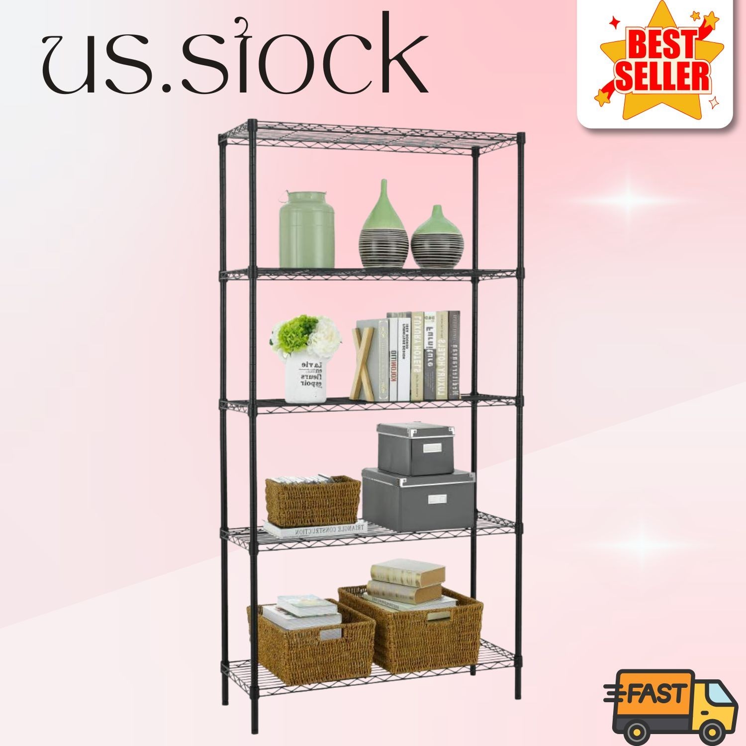 36x14x72 Heavy-Duty 5-Tier Wire Shelf - Adjustable Metal Racks, 1000 lbs, Black