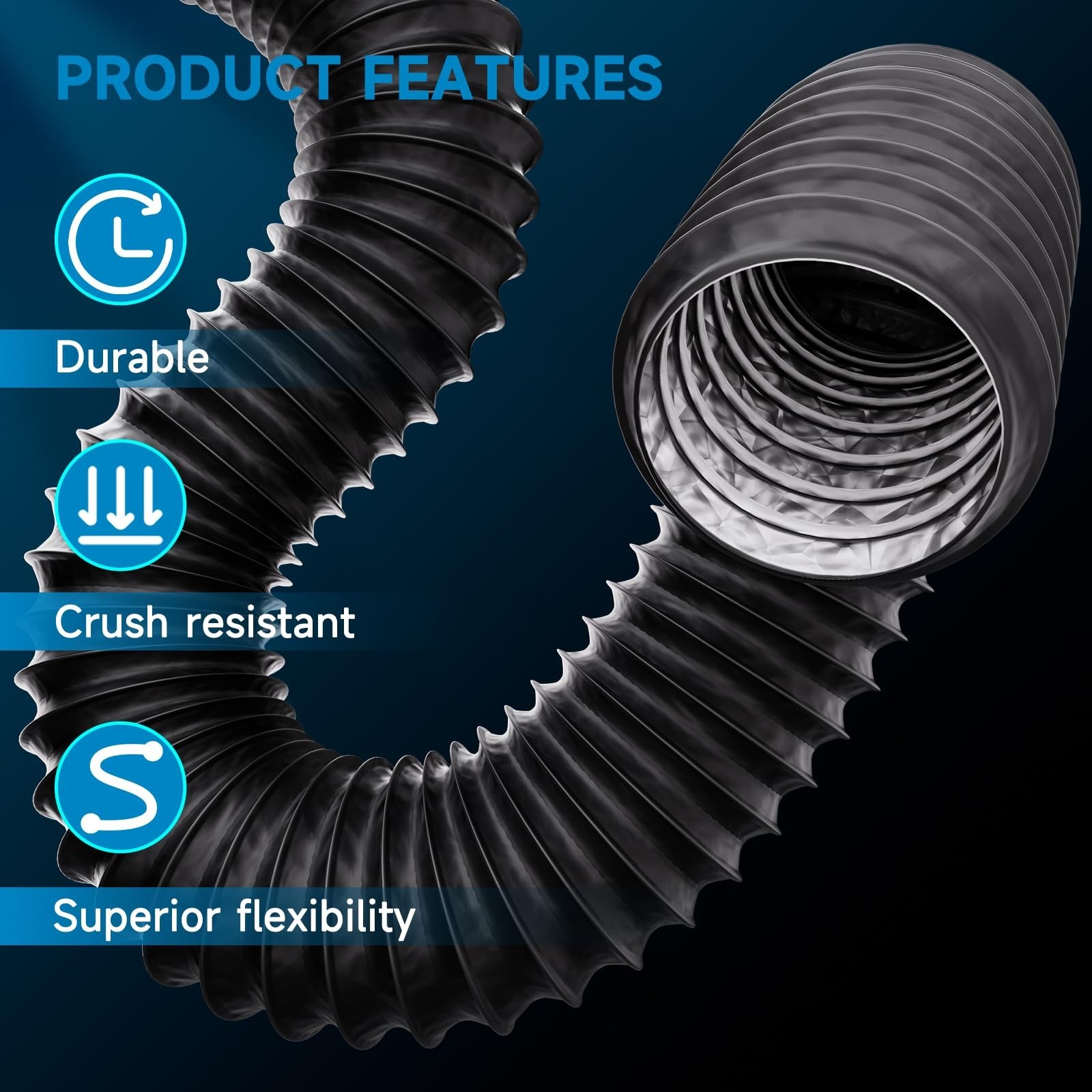 Hon&Guan 4inch 3FT Dryer Vent Hose, Flexible Exhaust Duct Hoset with 2 Hose C...