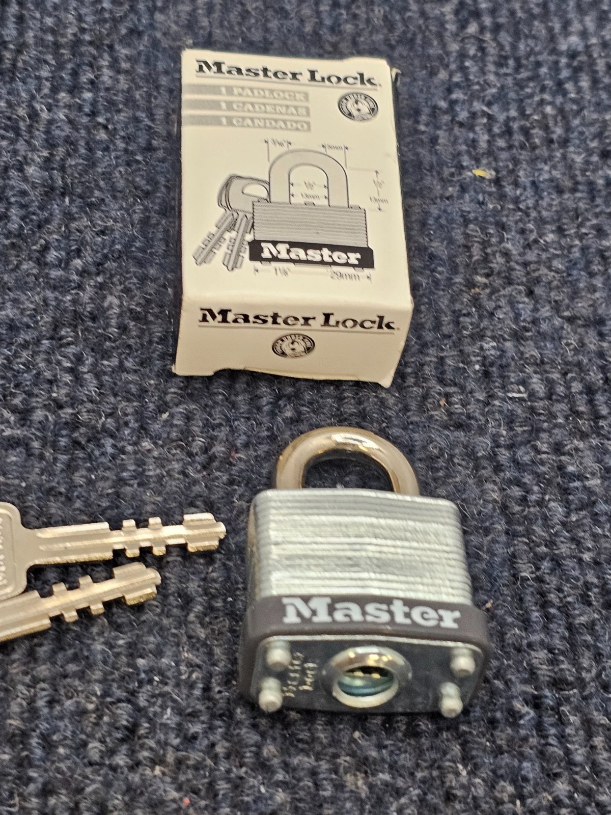 (QTY 4) Master Lock Padlock Rectangular Silver Steel 1-1/8"H W/ Keys
