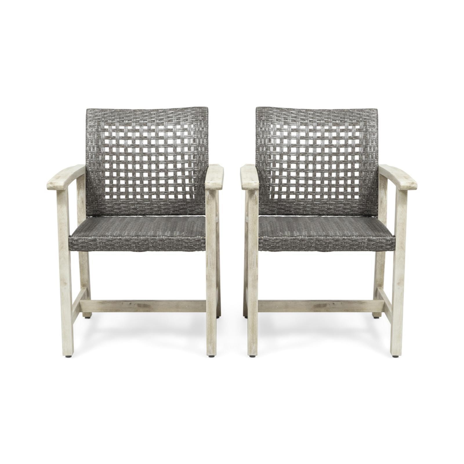 Wicker Weave and Acacia Wood Dining Chair Set for Indoor/Outdoor - Handcrafted