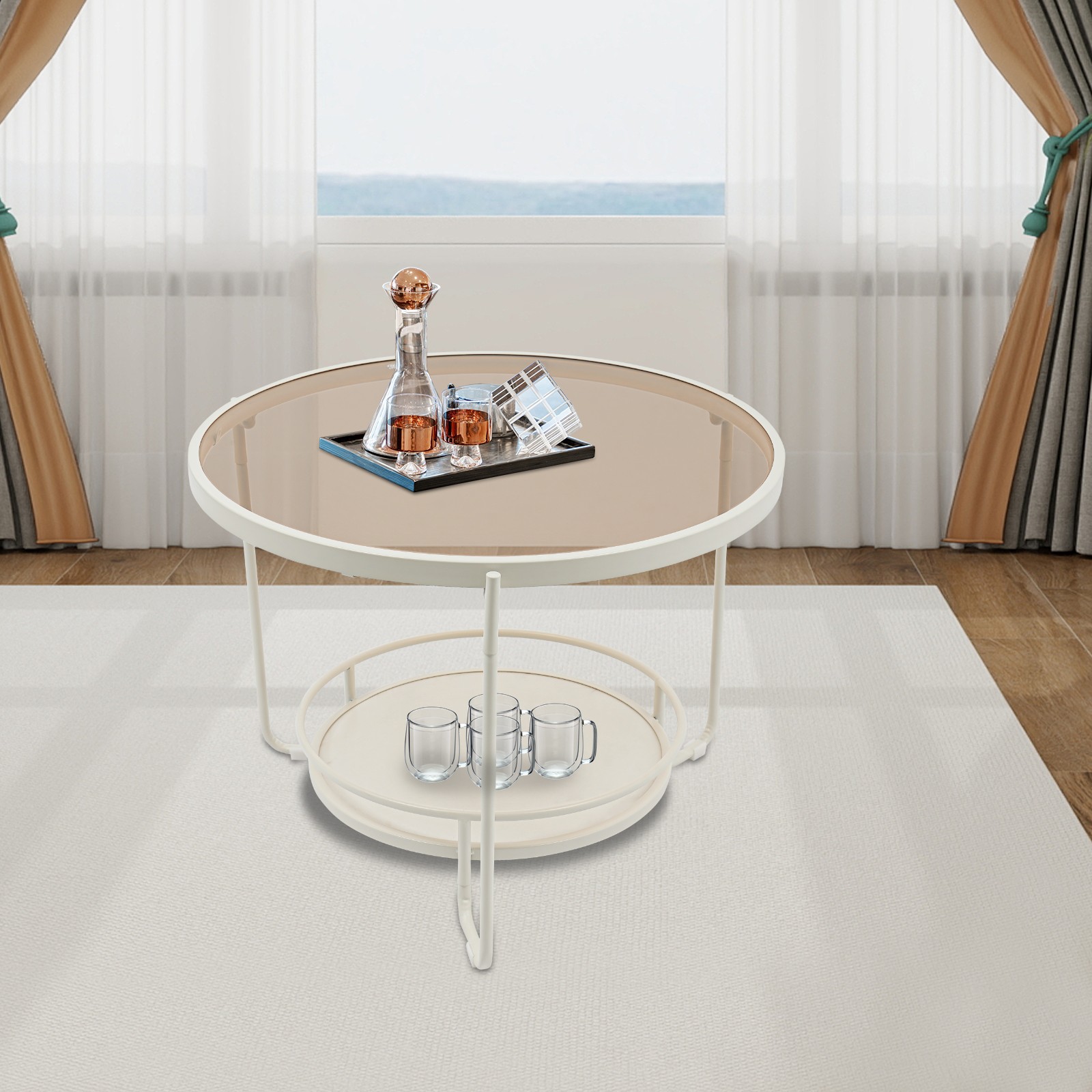 Modern Round 2-Tier Side Table, Coffee Table,tea table for balcony, study room