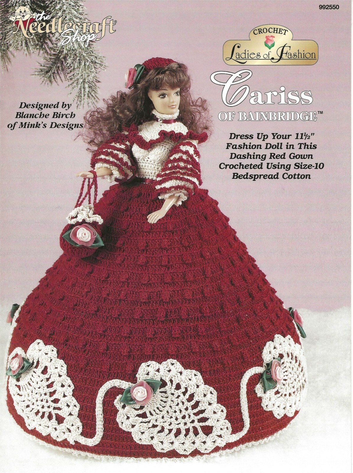 Cariss of Bainbridge Crochet Dashing Red Gown Purse Hat Roses Pineapple RARE OOP